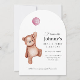 Invitación Primer cumpleaños del Chica Teddy Bear
