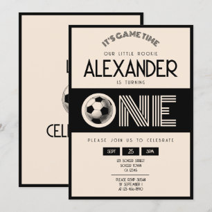 Invitación Primer cumpleaños del Clásico Retro Black Soccer