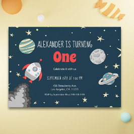 Invitación Primer cumpleaños del cohete de planetas del espac