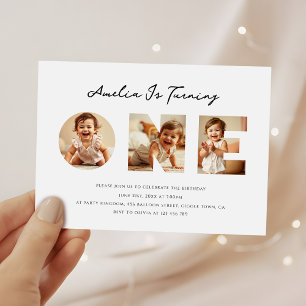 Invitación Primer cumpleaños del Collage de fotos de guión mi