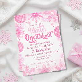 Invitación Primer cumpleaños del copo de nieve rosa de Oneder