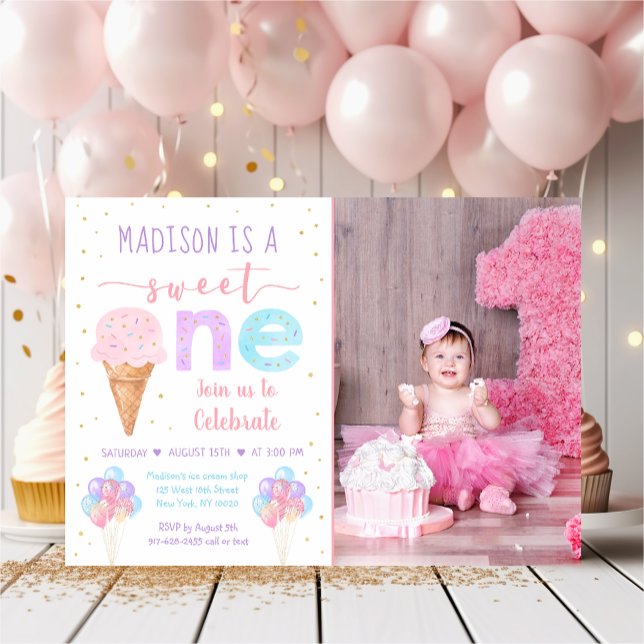 Invitación Primer cumpleaños del Crema de Hielo Arcoiris (Subido por el creador)