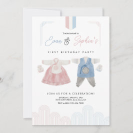 Invitación Primer cumpleaños del Doljanchi coreano Hanbok azu