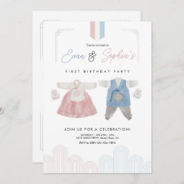 Invitación Primer cumpleaños del Doljanchi coreano Hanbok azu