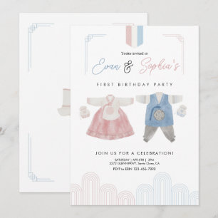 Invitación Primer cumpleaños del Doljanchi coreano Hanbok azu