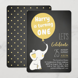Invitación Primer cumpleaños del elefante   1 Fiesta de cumpl