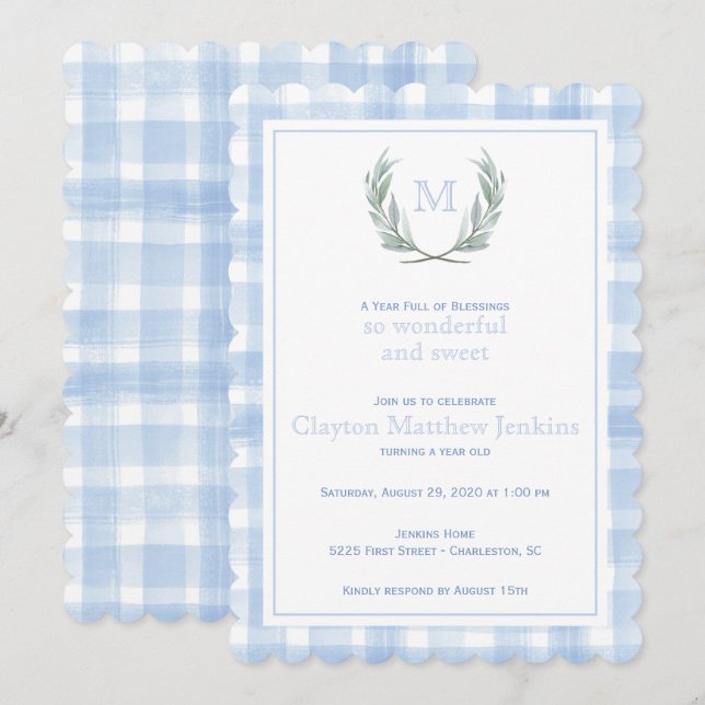 Invitación Primer cumpleaños del Escudo de los laureles de Gi (Anverso / Reverso)