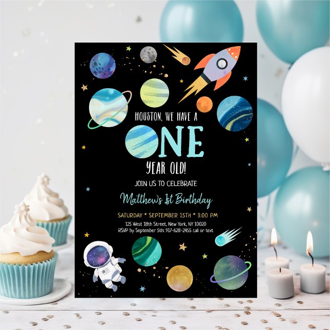 Invitación Primer cumpleaños del espacio exterior del astrona (Subido por el creador)