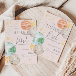 Invitación Primer cumpleaños del espacio ultraterrestre chica