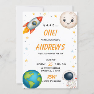 Invitación Primer cumpleaños del espacio ultraterrestre perso