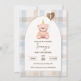 Invitación Primer cumpleaños del Fiesta Boho osito mínimo