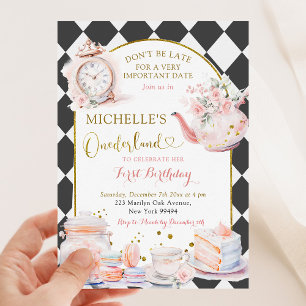 Invitación Primer cumpleaños del Fiesta del Tea Onederland Ch
