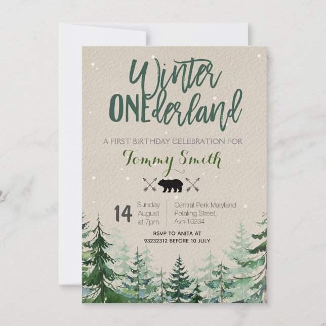 Invitación PRIMER CUMPLEAÑOS DEL invierno Rústico (Anverso)