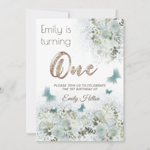 Invitación Primer cumpleaños del jardín floral de mariposa