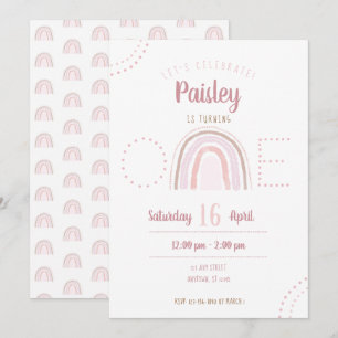 Invitación Primer cumpleaños del moderno Boho Pink Rainbow de
