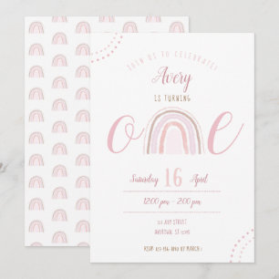 Invitación Primer cumpleaños del moderno Boho Pink Rainbow de