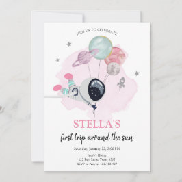 Invitación Primer cumpleaños del Naranja de astronautas del e