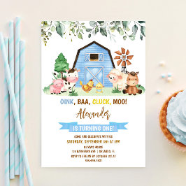 Invitación Primer cumpleaños del niño de Barnyard para la gra