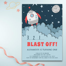 Invitación Primer cumpleaños del niño del cohete del espacio
