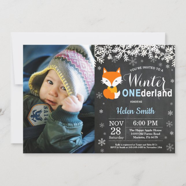 Invitación Primer cumpleaños del niño Fox de Onederland (Anverso)