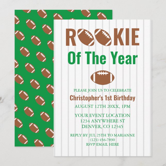 Invitación Primer cumpleaños del novato del año en el fútbol (Anverso / Reverso)