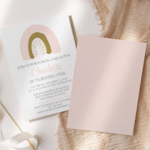 Invitación Primer cumpleaños del Pastel de Oro Rosa Arcoiris
