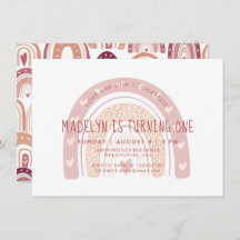 Primer cumpleaños del Pastel Pink Boho Rainbow