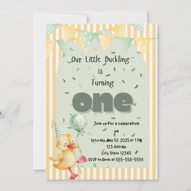 Invitación Primer cumpleaños del pato (Anverso)