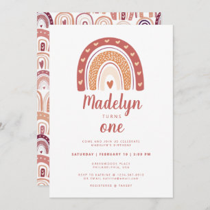 Invitación Primer cumpleaños del patrón arcoiris de Boho