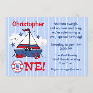 Invitación Primer cumpleaños del pequeño barco de vela