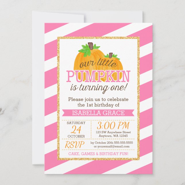Invitación Primer cumpleaños del pequeño Chica de calabaza de (Anverso)