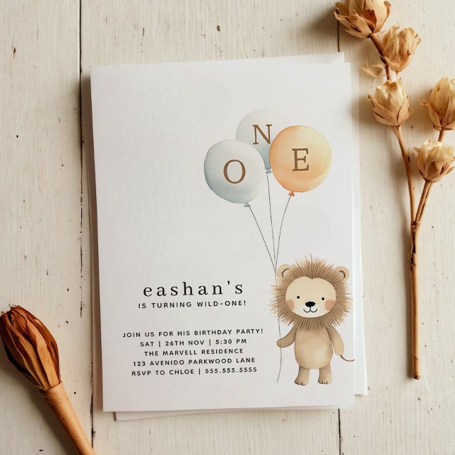 Invitación Primer cumpleaños del pequeño león limpio Minimali (Subido por el creador)