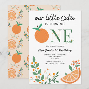 Invitación Primer cumpleaños del pequeño Naranja Cutie