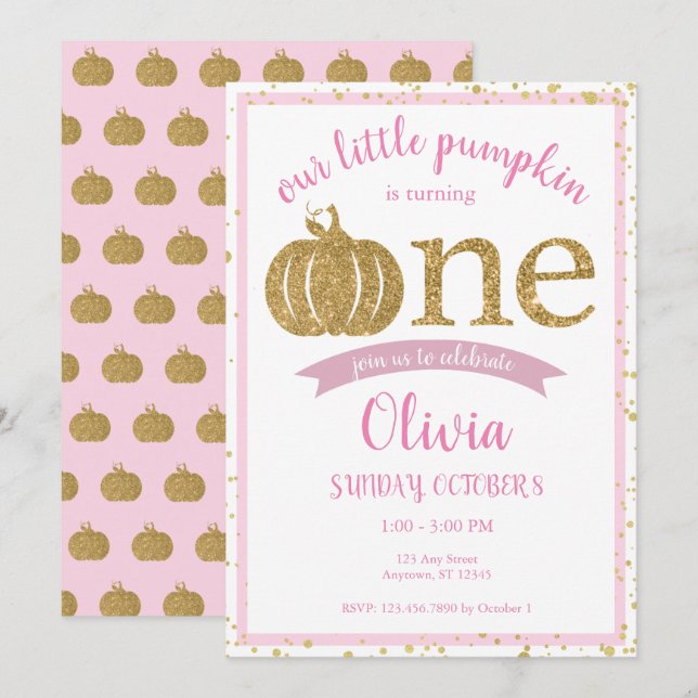 Invitación Primer cumpleaños del pequeño Purpurina de oro ros (Anverso / Reverso)