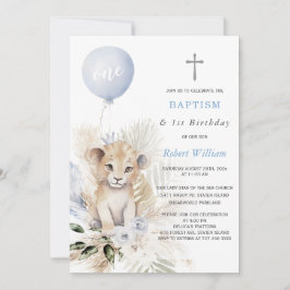 Invitación Primer cumpleaños del príncipe león y bautismo