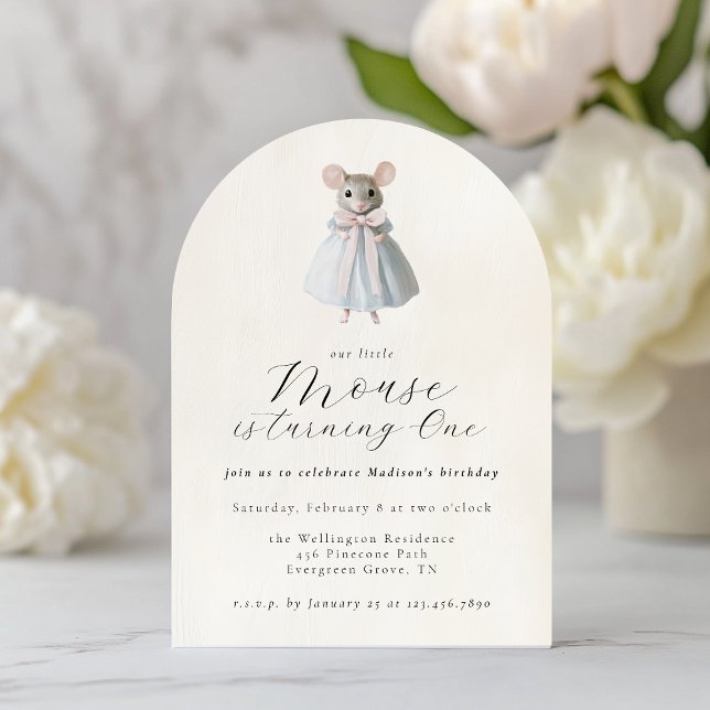 Invitación Primer cumpleaños del ratón de cumpleaños de un ca (Subido por el creador)