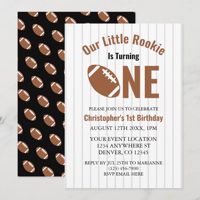 Invitación Primer cumpleaños del Rookie Football (Anverso / Reverso)