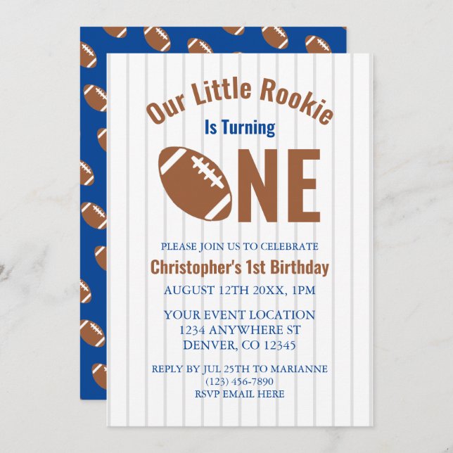 Invitación Primer cumpleaños del Rookie Football (Anverso / Reverso)