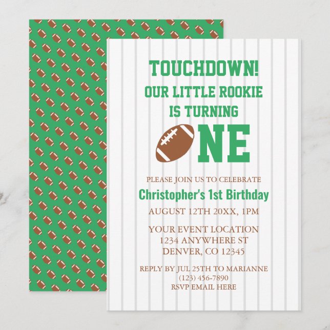 Invitación Primer cumpleaños del Rookie Football (Anverso / Reverso)