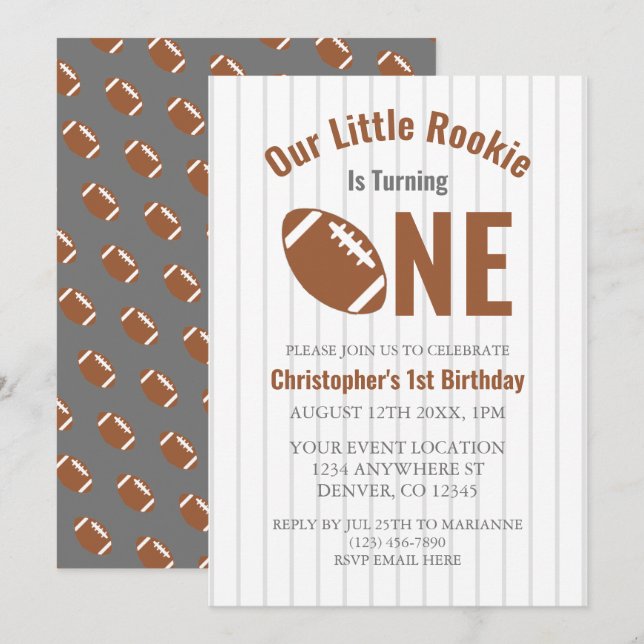 Invitación Primer cumpleaños del Rookie Football (Anverso / Reverso)