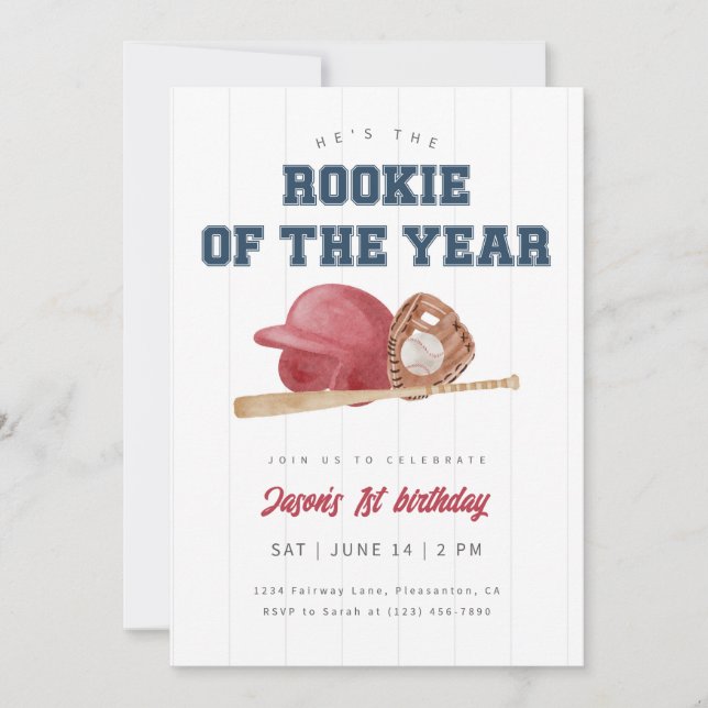 Invitación Primer cumpleaños del Rookie Rojo del Año del Béis (Anverso)