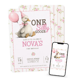 Invitación Primer cumpleaños del rosa personalizado de una to