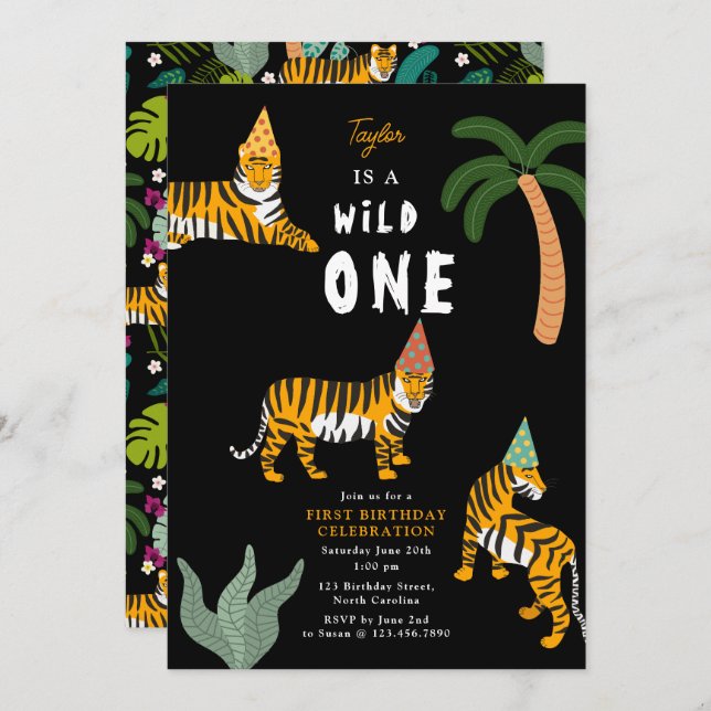 Invitación Primer cumpleaños del Safari de la Selva Tropical  (Anverso / Reverso)