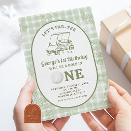 Invitación Primer cumpleaños del Sage Green Quirky Gingham Go