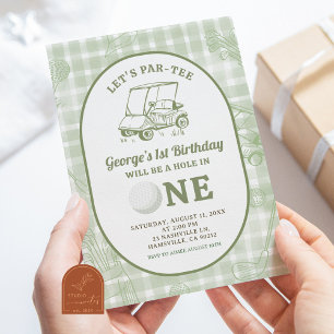 Invitación Primer cumpleaños del Sage Green Quirky Gingham Go