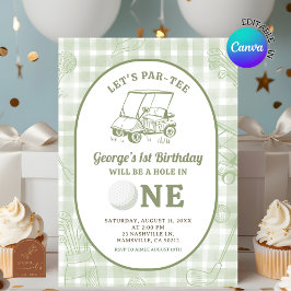 Invitación Primer cumpleaños del Sage Green Quirky Gingham Go