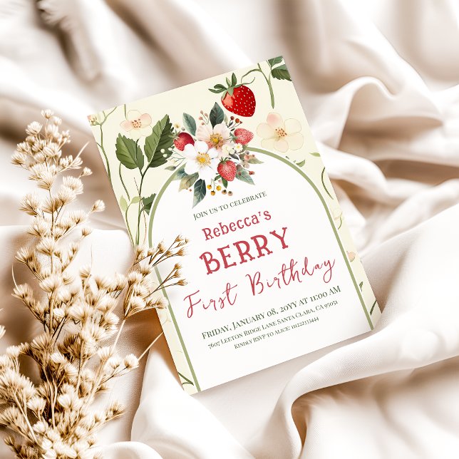 Invitación Primer cumpleaños del tema de fresa rusa Berry (Subido por el creador)