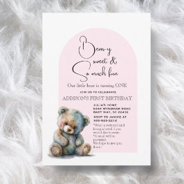 Invitación Primer cumpleaños del tema del oso rosado Teddy