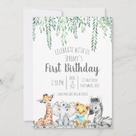 Invitación Primer cumpleaños del tema del safari neutral de g