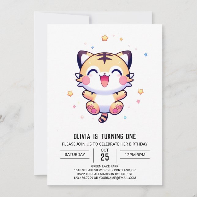 Invitación Primer cumpleaños del tigre mágico (Anverso)